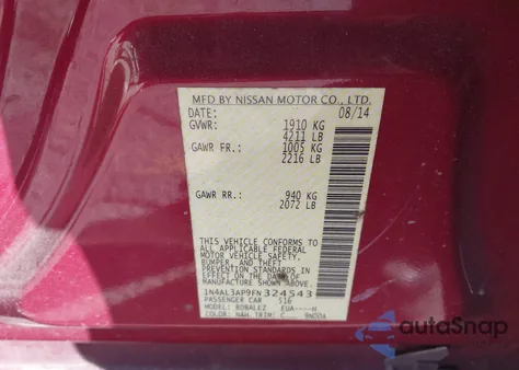 2015 Nissan Altima 2.5 S from USA, damaged, VIN 1N4AL3AP9FN324543